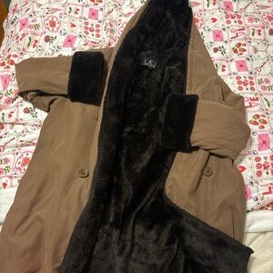 Utex Brown Trench Coat with Black Faux Fur Lining